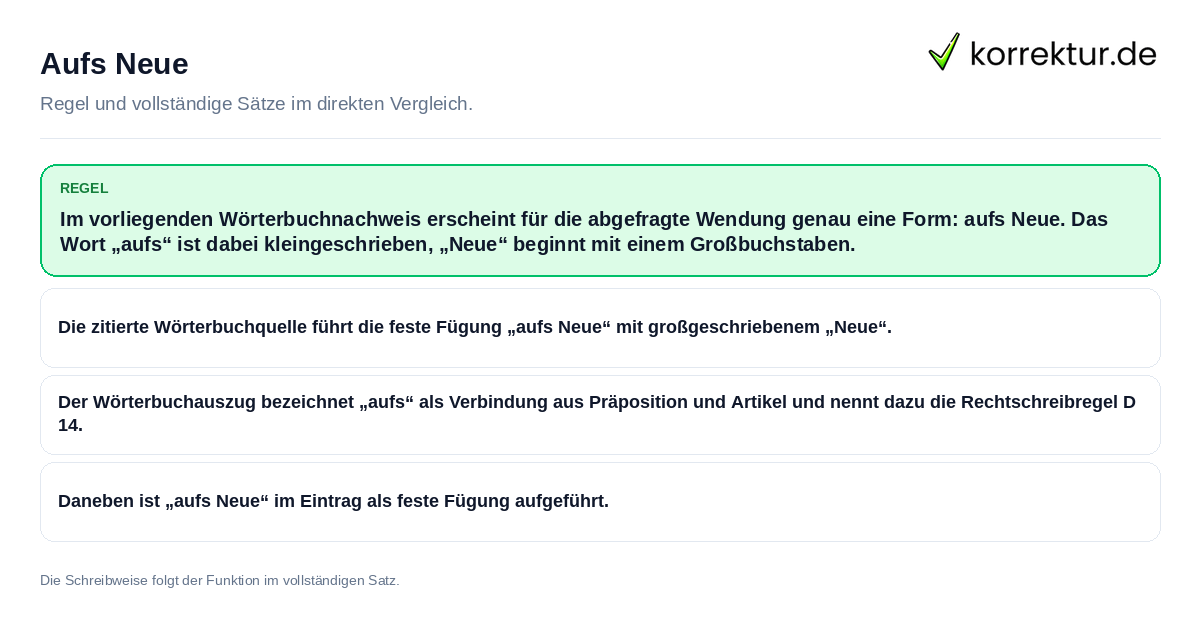 Aufs Neue Konkrete Regel und vollständige Beispielsätze zu Aufs Neue