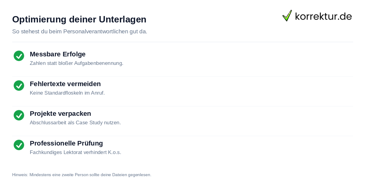 Optimierung deiner Unterlagen Checkliste Bewerbungsunterlagen Berufseinstieg 2026 optimieren