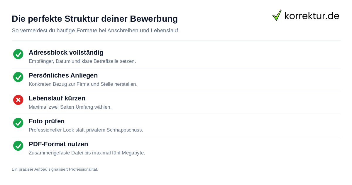 Die perfekte Struktur deiner Bewerbung Checkliste: So baust du deine Bewerbung richtig auf