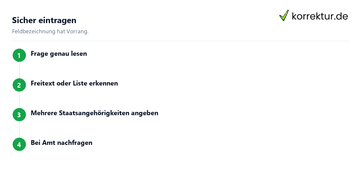 Sicher eintragen Staatsangehörigkeit Formular